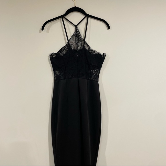 Black midi dress high neck lace cut out top bandeau thin straps size 4 open back - Picture 5 of 6